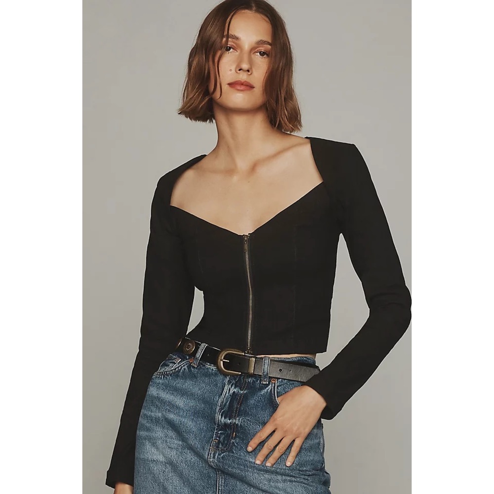 Anthropologie Maeve Zip Front Long Sleeve Top